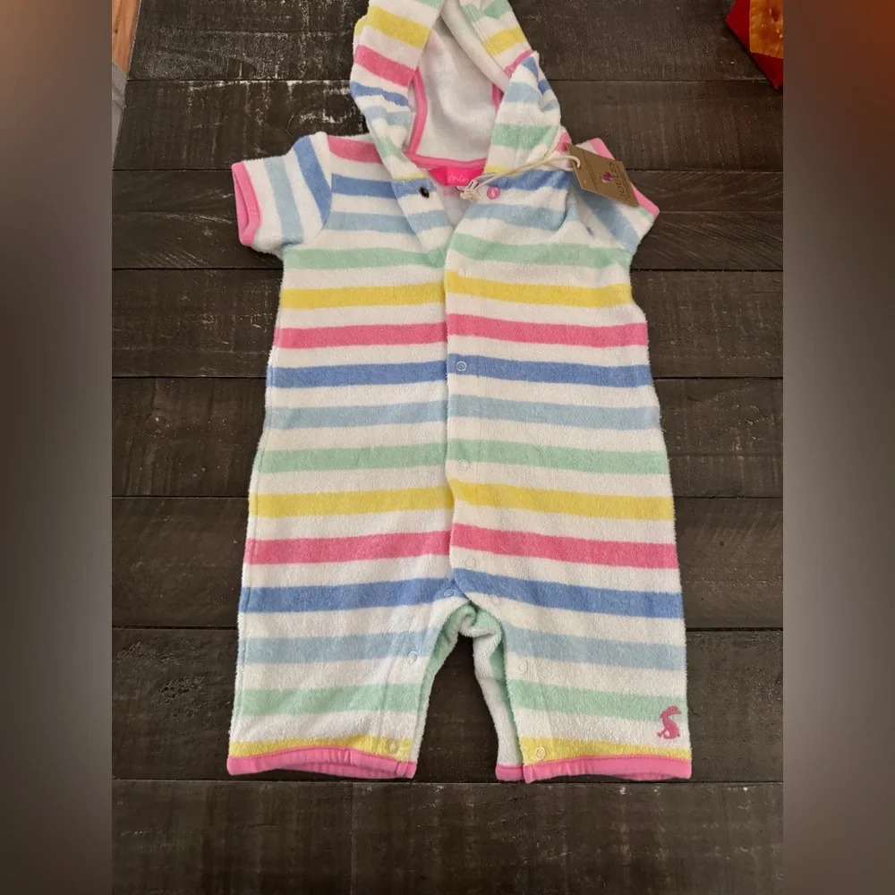JOULES NWT‎ Striped Beach Toweling Terrycloth Romper Snap Closure 3-6 months